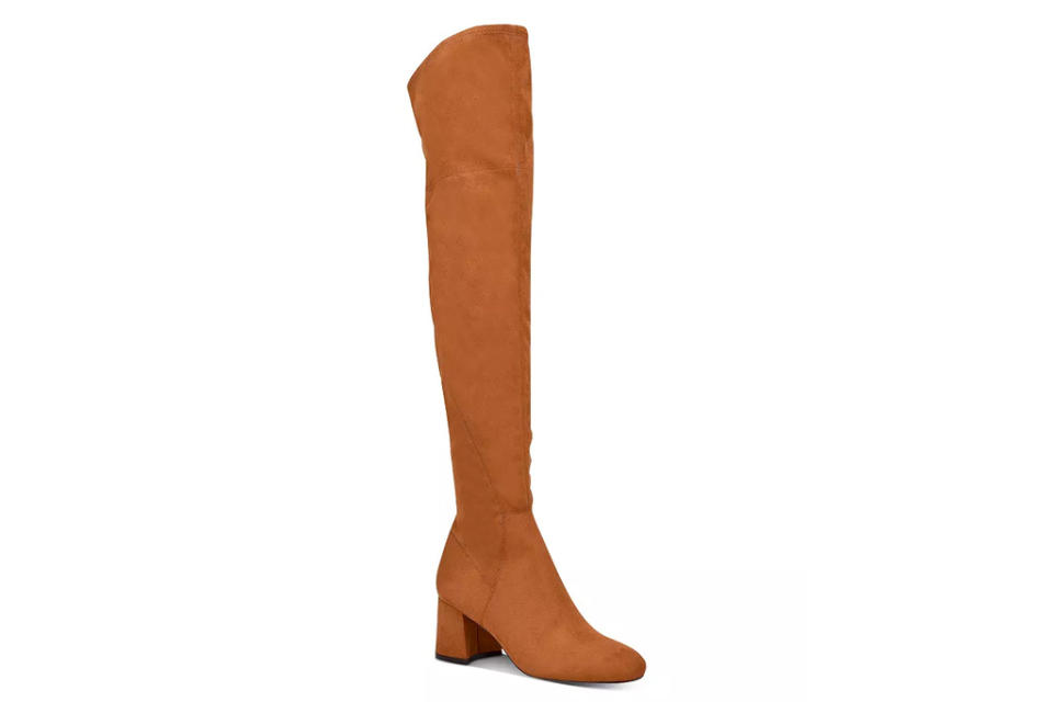 shoes, heels, boots, thigh high, over the knee, brown, marc fisher