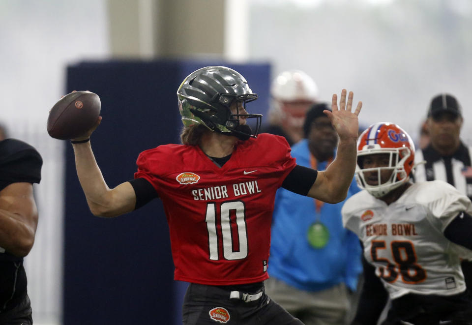 Oregon's Justin Herbert participated in the Senior Bowl this year. (AP Photo/Butch Dill)