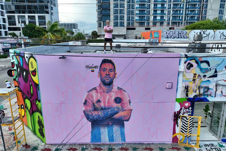 Arlex Campos, el artista que pintó a Messi en la ciudad de Miami con la camiseta de Inter