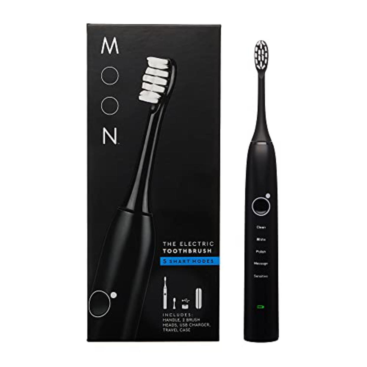 Moon Sonic Electric Toothbrush for Adults, 5 Smart Modes to Clean, Whiten, Massage and Polish Teeth, Rechargeable with Travel Case and 2 Toothbrush Heads, Black (AMAZON)