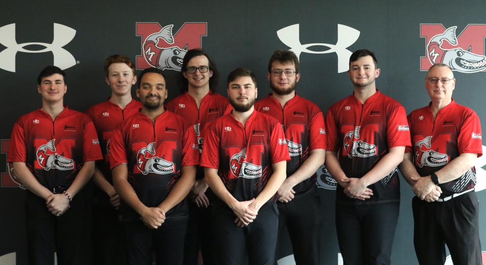 The Muskingum men finished fifth in the ITC Bowling Championships this season. The team consisted of, back row (left to right), Jacob Willard, Kenny Haslip, Logan Karl, Andrew Amore, Evan Thro and Coach David Jones, and front row (left to right), Ethan McDonald and Brody Wildenmann.