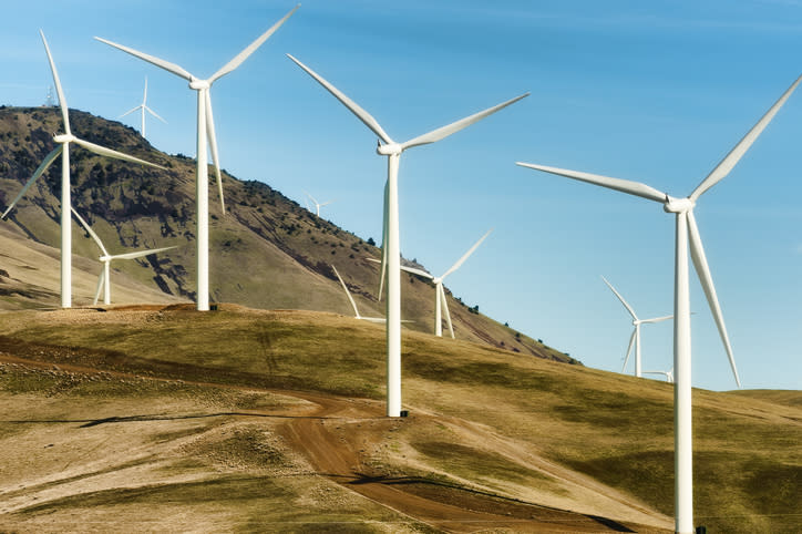 Wind turbines on a hill