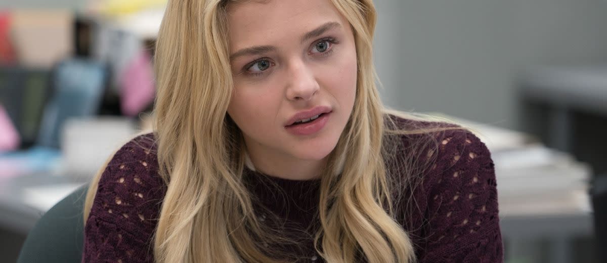 a close up of a young woman played by chloe grace moretz in a scene from brain on fire, two students stand in front of a crowd in an animated scene from a silent voice, a good housekeeping pick for best sad movies on netflix