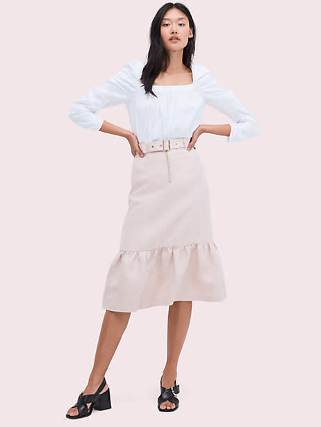 belted linen flounce skirt