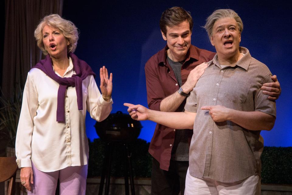 From left, Jean Tafler, Gil Brady and Kraig Swartz in a scene from Florida Studio Theatre’s production of “Pictures From Home” by Sharr White.