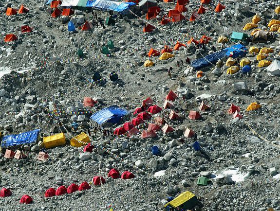 An aerial photograph of Everest Base Camp.