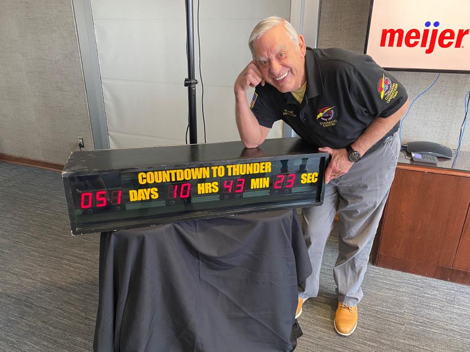 Wayne Hettinger with his handmade "Countdown to Thunder Clock."  Hettinger is the owner of Visual Presentations and the producer of the Kentucky Derby Festival "Thunder Over Louisville."