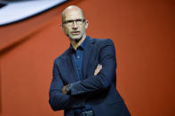 FILE PHOTO: Klaus Bischoff, head of Volkswagen design, speaks during the World premiere of Volkswagen's new Polo in Berlin, Germany June 16, 2017. REUTERS/Stefanie Loos/File Photo