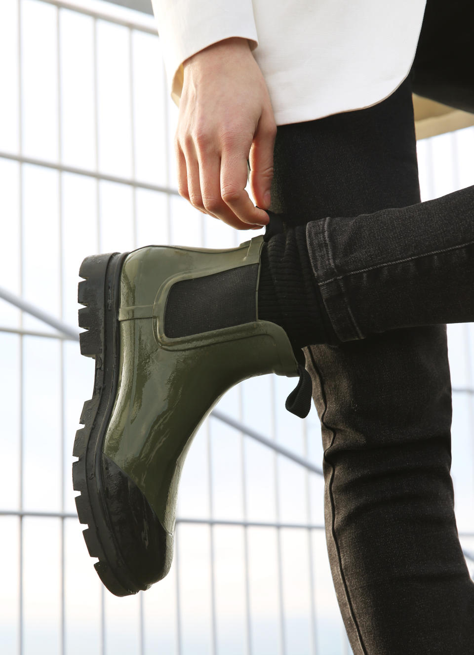 The cool black-toe-capped boots won’t rain on your fashion parade. (Photo: Everlane)