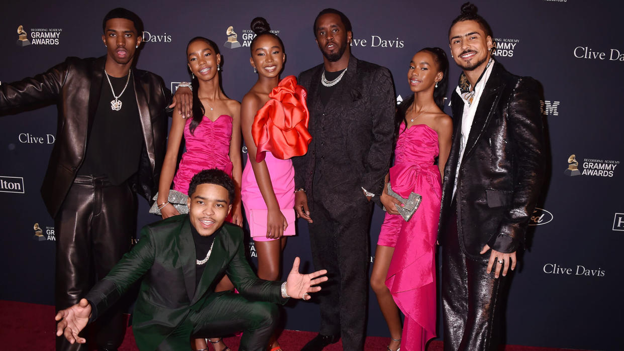 Mandatory Credit: Photo by Broadimage/Shutterstock (10540337g)Honoree Sean "Diddy" Combs (C) with Justin Dior Combs, Christian Casey Combs, Quincy Taylor Brown, D'Lila Star Combs, Jessie James Decker Combs, and Chance CombsClive Davis' 2020 Pre-Grammy Gala, Arrivals, The Beverly Hilton, Los Angeles, USA - 25 Jan 2020.