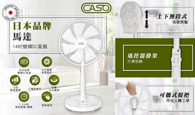 ▲CASO 14吋微電腦遙控DC電風扇，原價$1,990，活動價$999售完為止。（圖片來源：Yahoo購物中心）