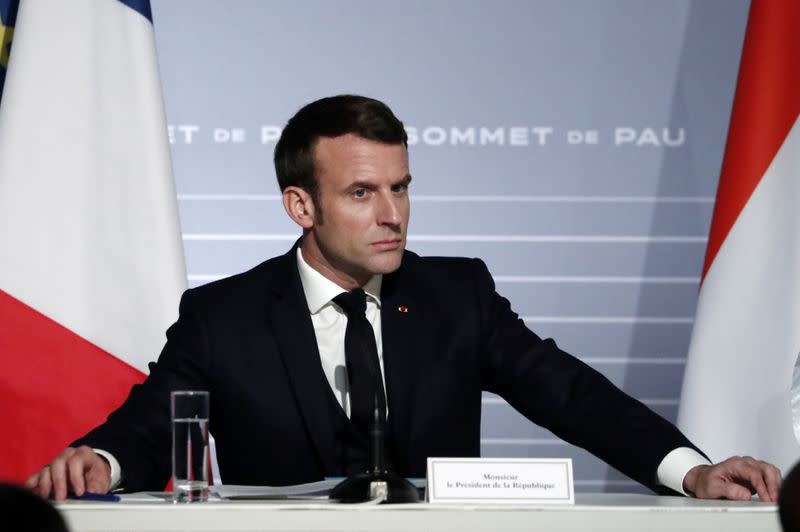 France's President Emmanuel Macron delivers a news conference as part of the G5 summit in Pau