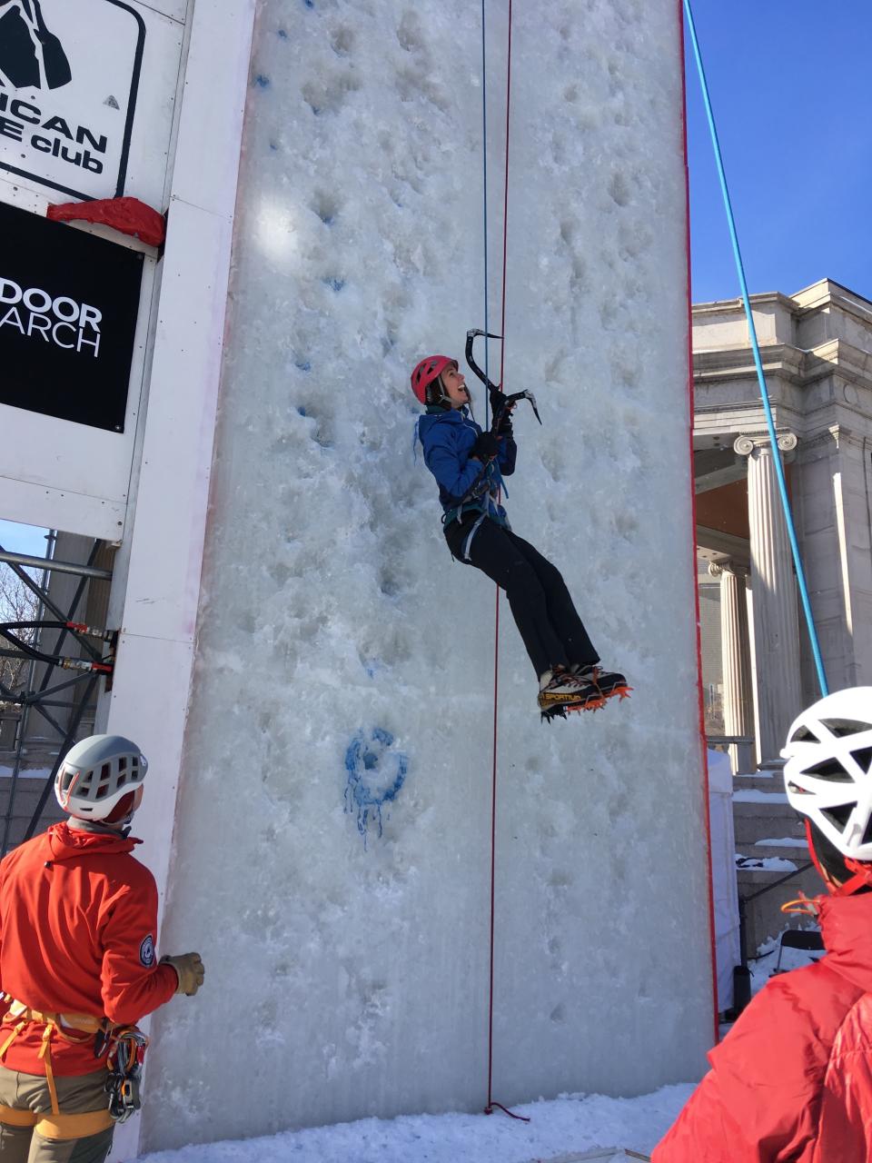 Feeling both elated and relieved as I was lowered down from my first attempt up the wall.