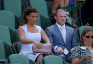 Wayne and Coleen Rooney in the Royal Box on Centre Court during day thirteen of the Wimbledon Championships at The All England Lawn Tennis and Croquet Club, Wimbledon.