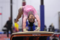 Sunisa Lee competes on the vault at the American Classic Saturday, April 27, 2024, in Katy, Texas. (AP Photo/David J. Phillip)