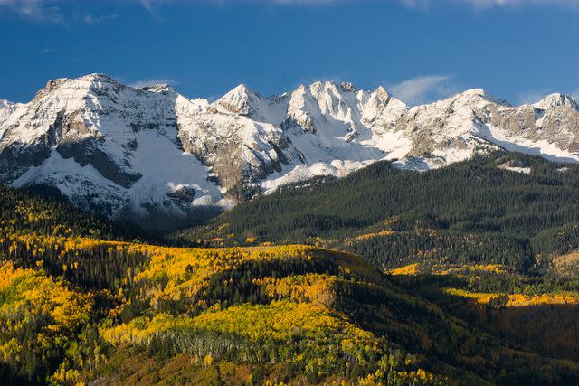 <p>Getty Images</p> Snow covered mountains in Colorado