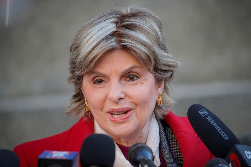 Attorney Gloria Allred speaks to media outside New York Criminal Court in New York City