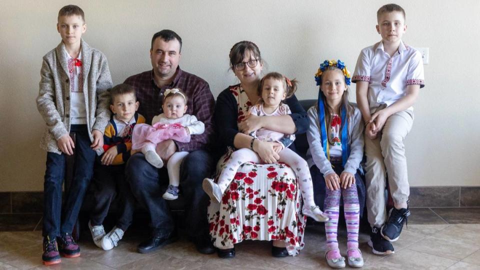 Serhii Marchenko and Yulia Marchenko came to the Boise area from Ukraine with their children, from left: Timofii, Illia, Yelyzaveta, Diana, Daria and Andrii. They attend Full Gospel Slavic Church in Meridian with another family from their hometown.