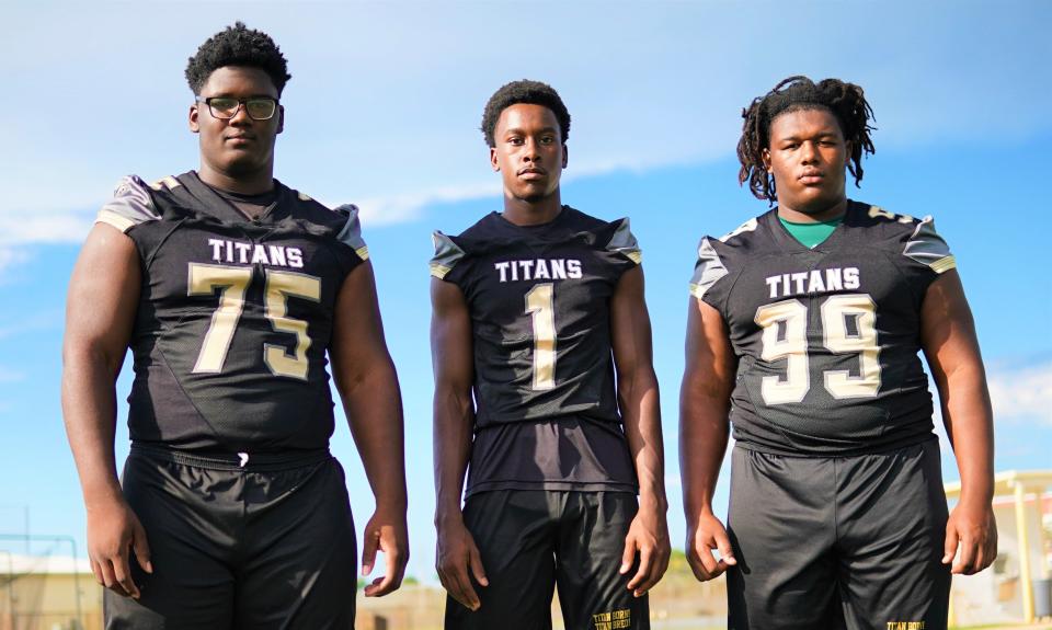 Treasure Coast seniors Knajee Saffold (FIU commit), Shamir Sterlin (Northern Illinois commit) and Jahari Grant (USF commit) all are members of TCPalm's Super 11 list of top high school football senior recruits.