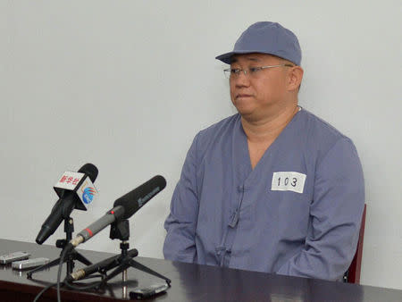 Kenneth Bae, a Korean-American Christian missionary who has been detained in North Korea for more than a year, meets a limited number of media outlets in Pyongyang, in this file photo taken by Kyodo January 20, 2014. REUTERS/Kyodo Files