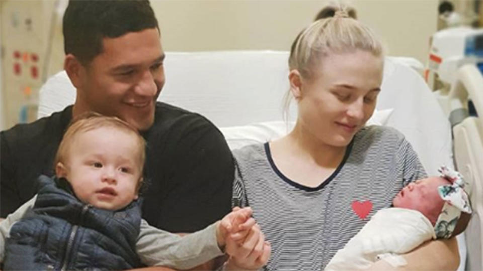 Dallin Watene-Zelezniak and his wife Purdy welcome daughter Indigo into their family. Pic: Instagram