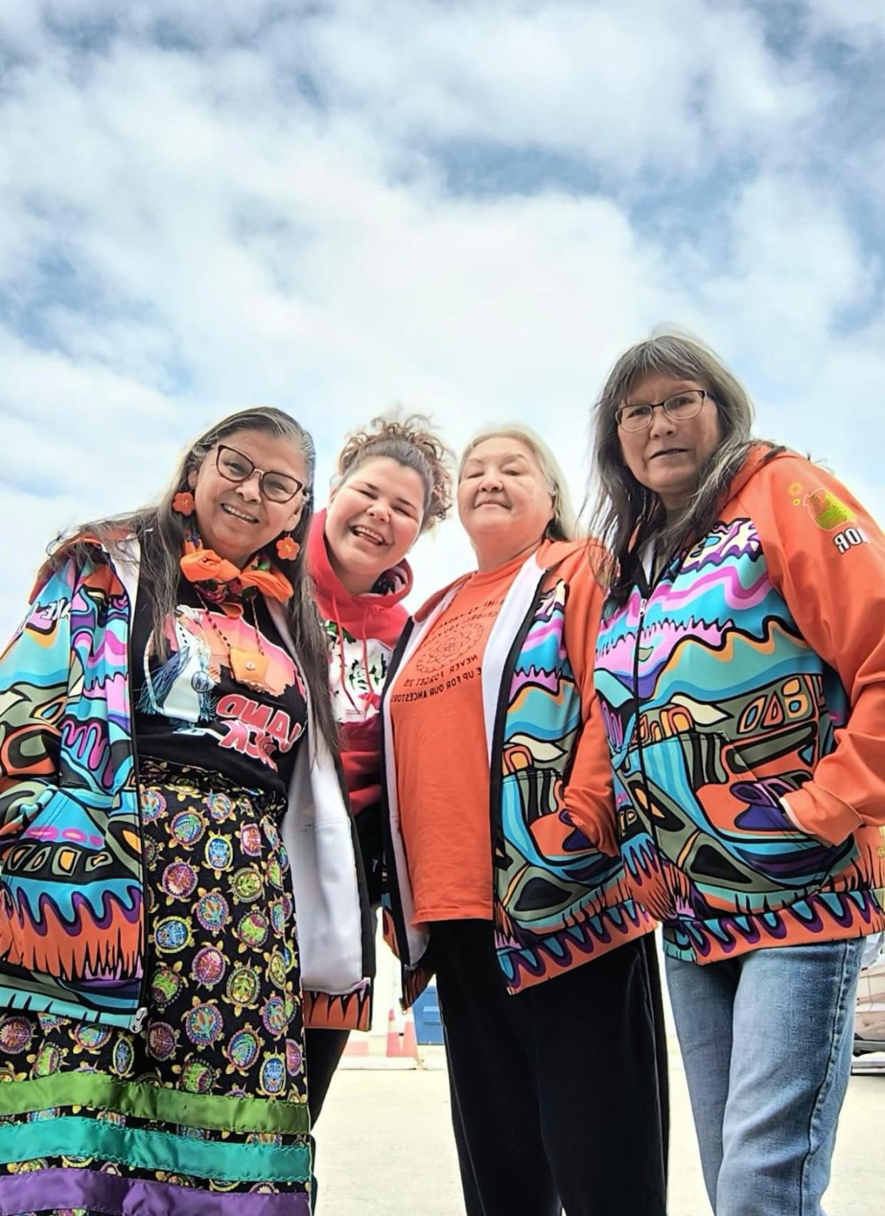 Geraldine (Gramma) Shingoose, Zoey Roy, Chickadee Richard and Vivian Ketchum created the song Ogichidaa, which addresses the people pushing for a landfill search to find the remains of two First Nations women in Manitoba. (Submitted by Zoey Roy - image credit)