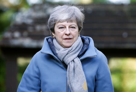 Britain's Prime Minister Theresa May arrives at church, near High Wycombe, Britain March 24, 2019. REUTERS/Henry Nicholls