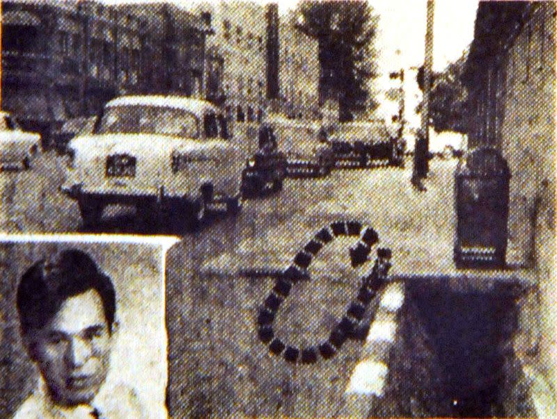 A newspaper clipping showing the area near the junction of Bras Basah and North Bridge Road where the 1969 attack took place in Singapore