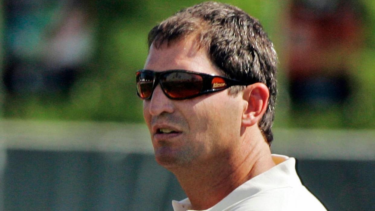 Mandatory Credit: Photo by Mark Duncan/AP/Shutterstock (6032446a)Bernie Kosar Former Cleveland Browns quarterback quarterback Bernie Kosar looks on during NFL training camp in Berea, Ohio.