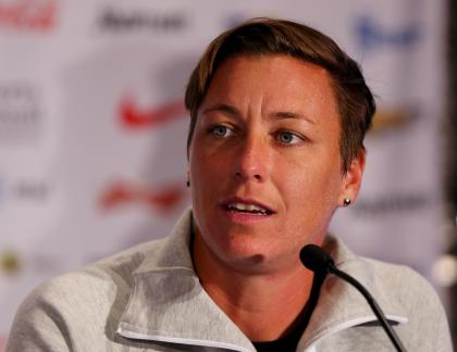 NEW YORK, NY - MAY 27: Abby Wambach answers questions during the United States Women&#39;s World Cup Media Day at Marriott Marquis Hotel on May 27, 2015 in New York City. (Photo by Elsa/Getty Images)