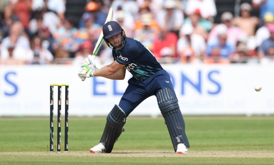 Jos Buttler of England hits the ball to the boundary during the 1st One Day International between Netherlands and England