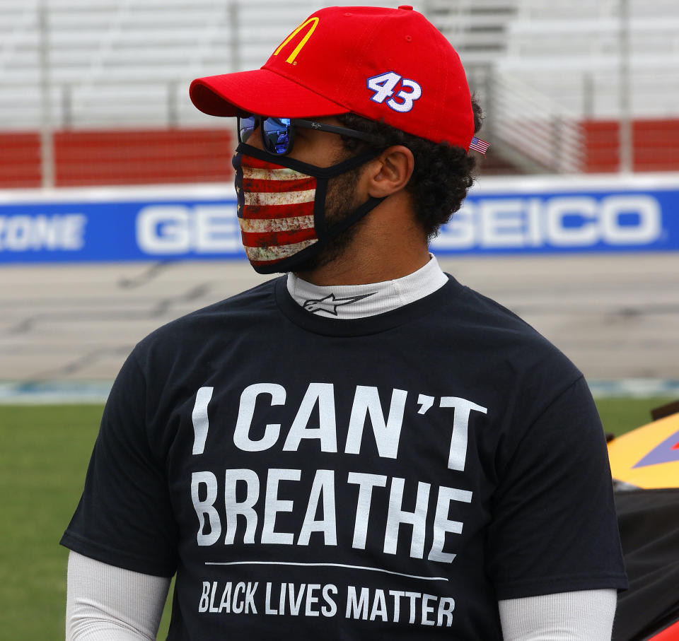 Bubba Wallace before Sunday's race. (via Getty Images)