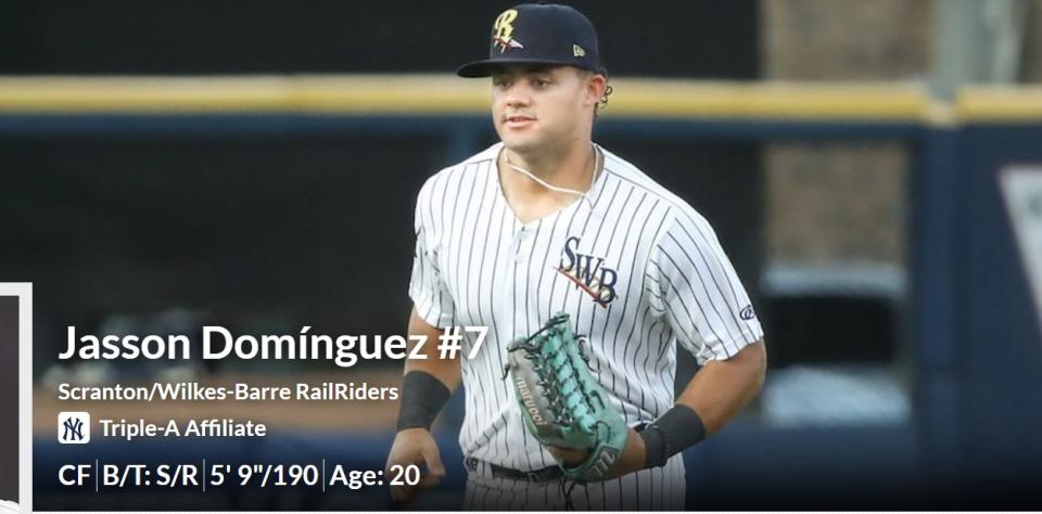 Jasson Dominguez。（資料照／截自Scranton/Wilkes-Barre RailRiders官網）