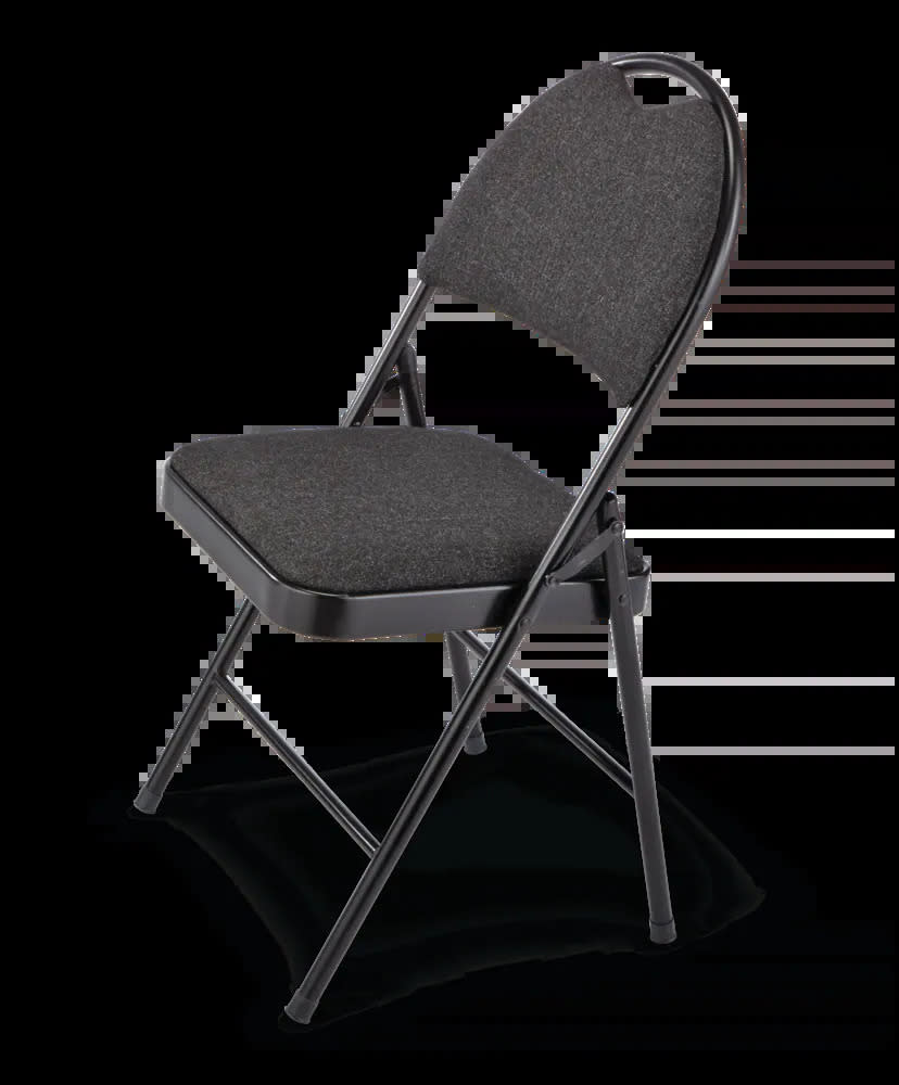 For Living Portable High-Back Upholstered & Padded Metal Folding Chair. Image via Canadian Tire.