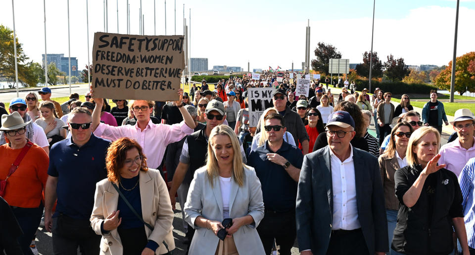 Prime Minister Anthony Albanese participating in a march against gendered violence in Canberra last weekend.