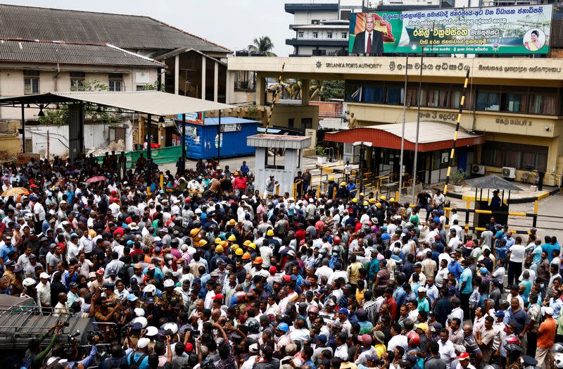 Workers stage a strike protesting huge tax increase in Colombo