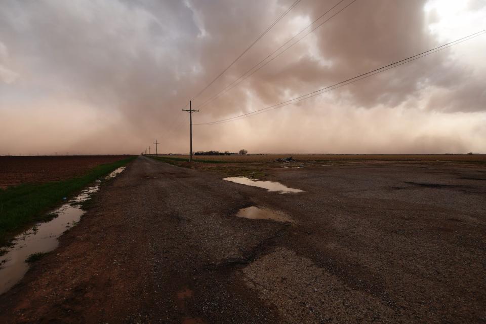 A file photo shows a dust storm moving along U.S. Highway 94 near the Posey Gin southeast of Lubbock on Monday, March 22. Russell Martin, the wildlife diversity biologist for the Texas Parks and Wildlife Department, said grasslands keep soils in place, which minimizes the chances and severity of dust storms.