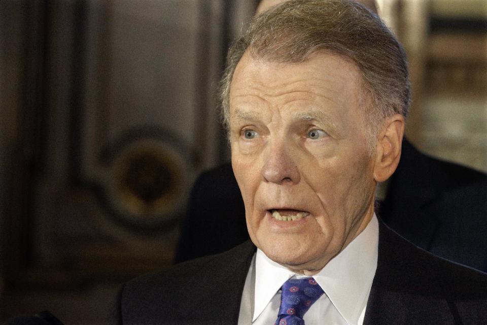 FILE - In this Nov. 30, 2016 file photo, Illinois Speaker of the House Michael Madigan, D-Chicago, speaks to reporters in Springfield, Ill. The nation's longest running state budget stalemate is now half way through its second year, as Illinois continues to wallow in its financial crisis and one General Assembly hands off the problem to the next one. The Illinois Senate is aiming to propose its own solution after a new legislature is sworn in on Wednesday, Jan. 11, 2017. (AP Photo/Seth Perlman File)