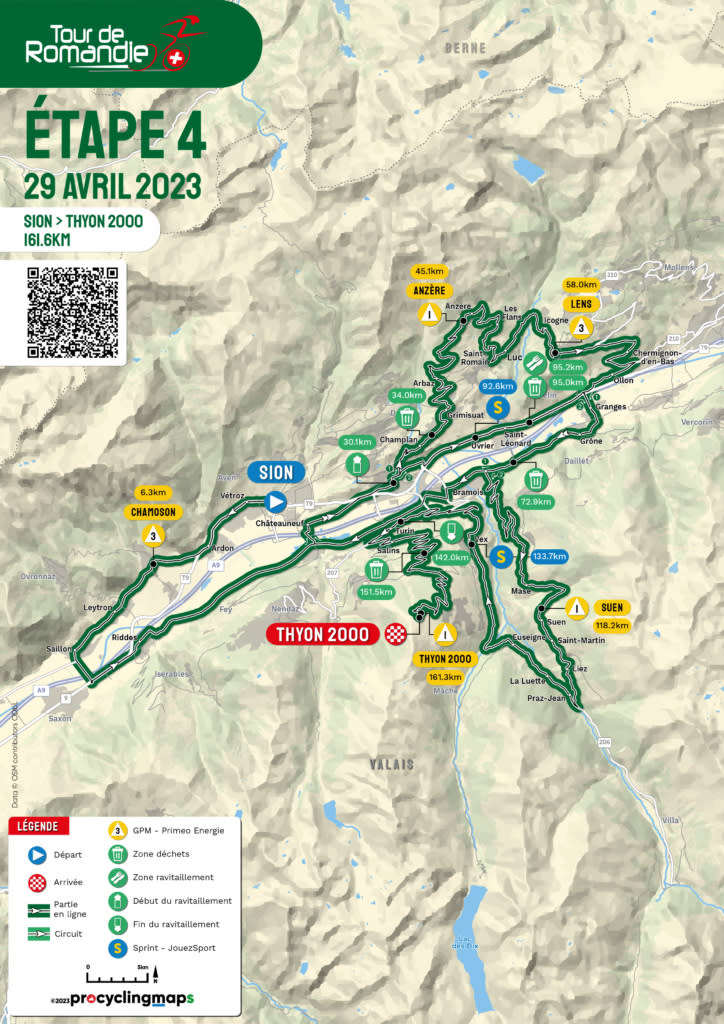 Stage 4 route map for 2023 Tour de Romandie