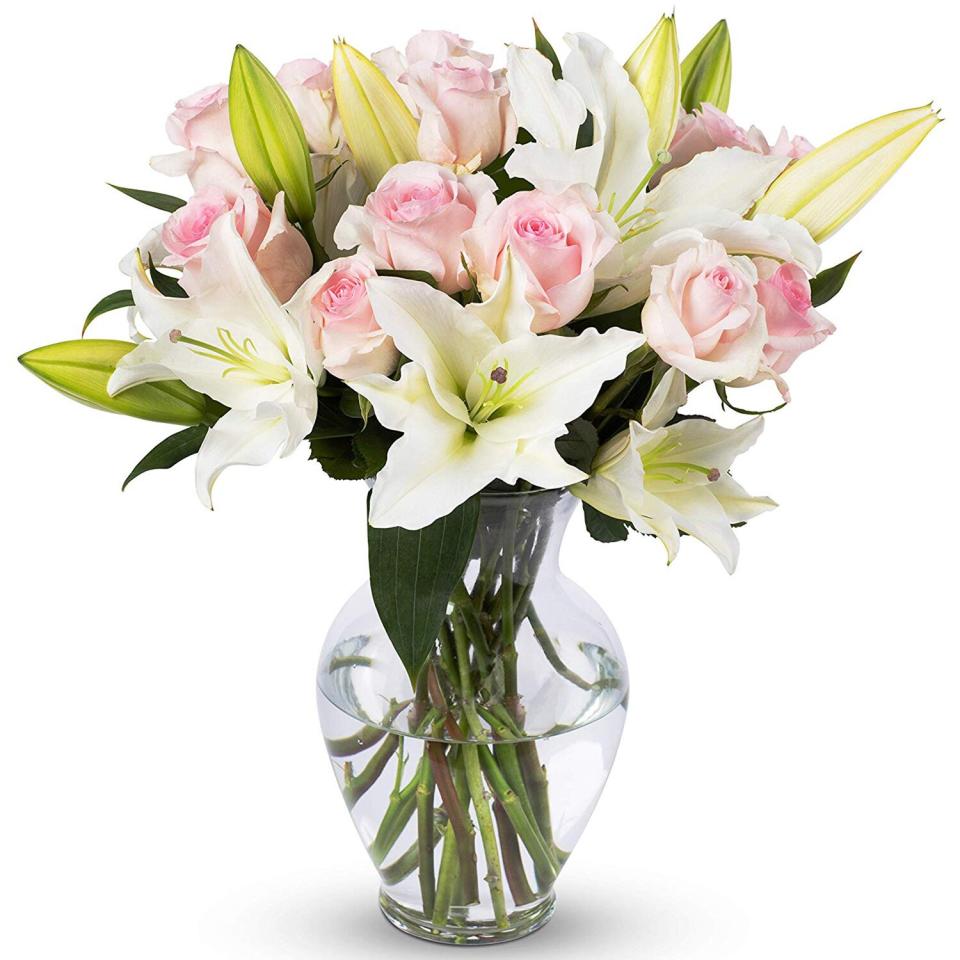 Benchmark Bouquets Light Pink Roses and White Lilies