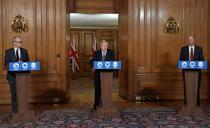 Britain's Prime Minister Boris Johnson speaks during a press conference at 10 Downing Street in London