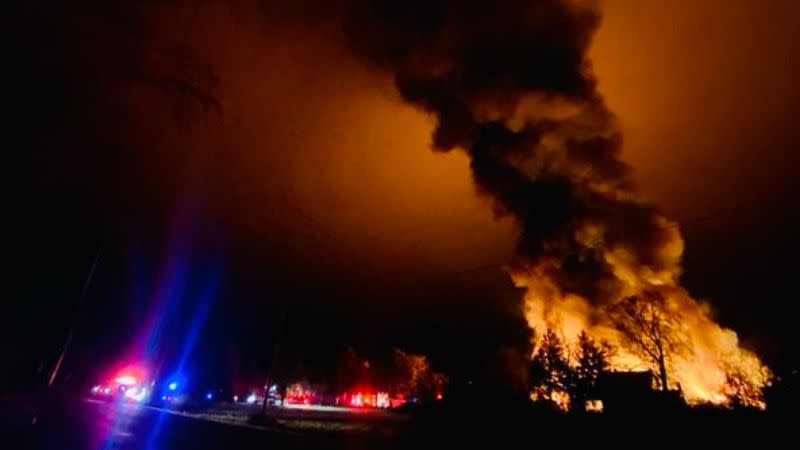 A two-alarm fire at a building supply store called Hood River firefighters into action early on Dec. 22 (Tobi Rose Photography)