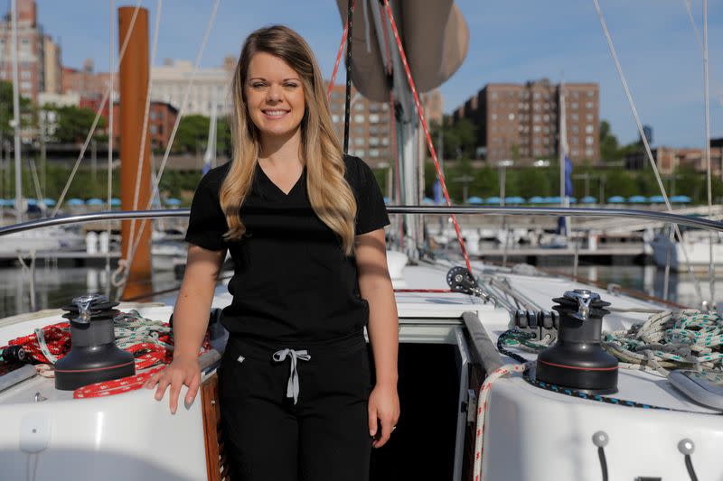 Registered nurse, Rachel Hartley, living on a boat during the outbreak of the coronavirus disease (COVID-19) in Brooklyn, New York City