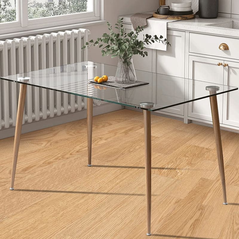 Glass Dining Table with Modern Wood Legs