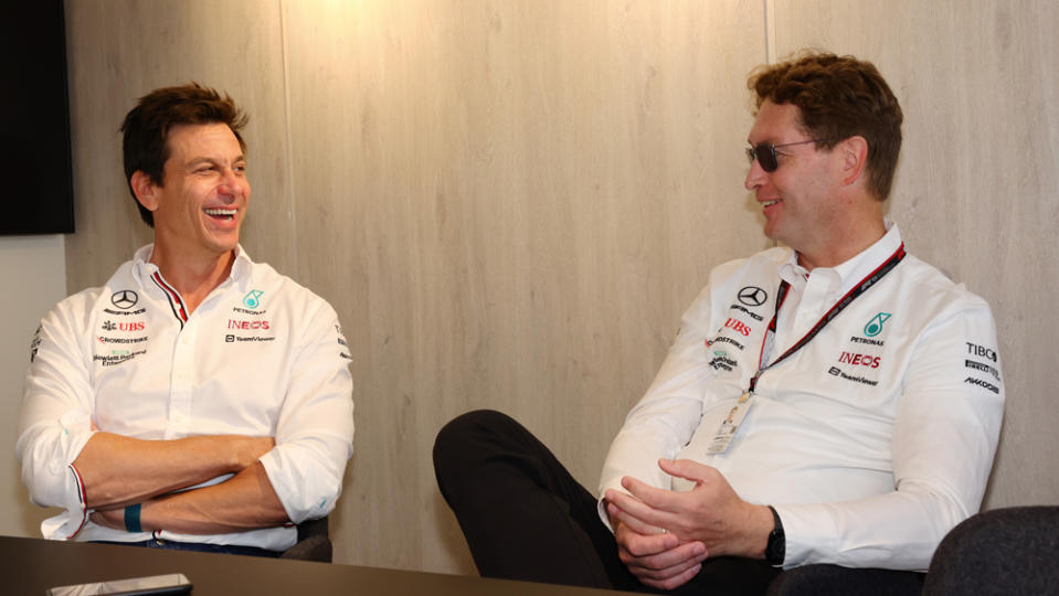 Toto Wolff, team principal of Mercedes-AMG Petronas (left) and Ola Källenius, global CEO of Mercedes-Benz.