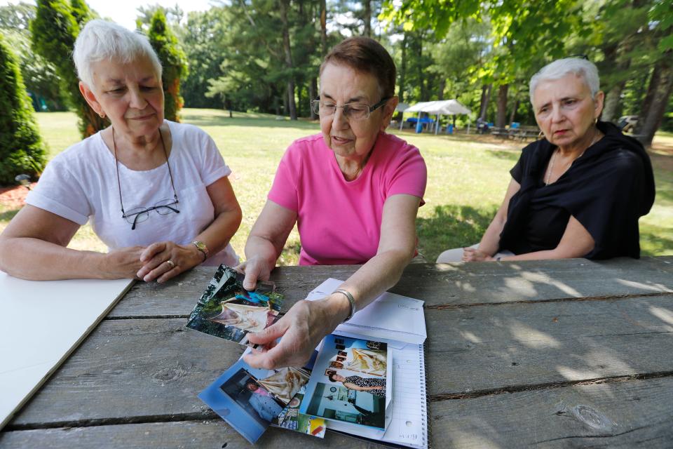 Rosa Mendes, Henrietta Semedo and Antoinette Pina talk about bringing the flag of Saint John to church during the Feast of Saint John which they have participated and now organize for family and friends in Rochester.