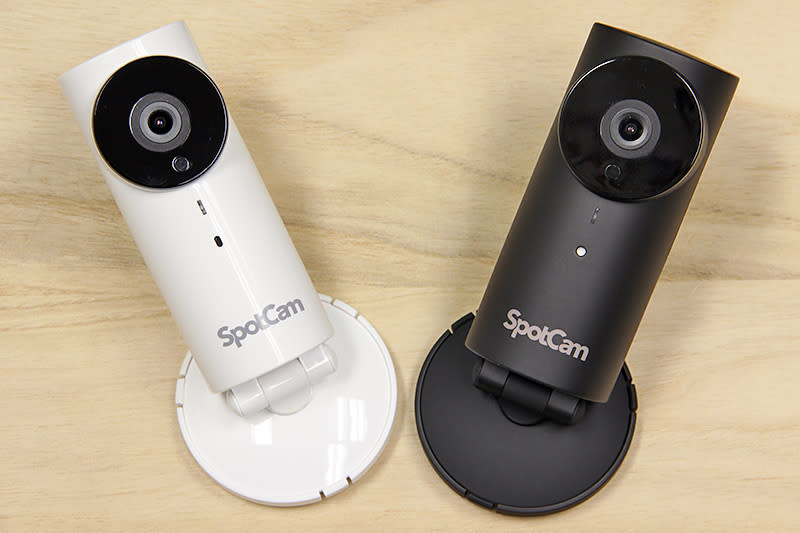 The Pro version (on the right) is IP65 rated, and therefore is more suited for outdoor use. Otherwise, it has the same features as the regular SpotCam (on the left).