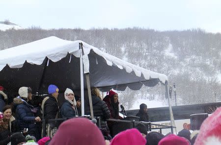 Former "Daily Show" correspondent and actress Jessica Williams speaks at a rally led by Chelsea Handler after the Women's March at the Sundance Film Festival in Park City, Utah, U.S. January 21, 2017. REUTERS/Piya Sinha-Roy