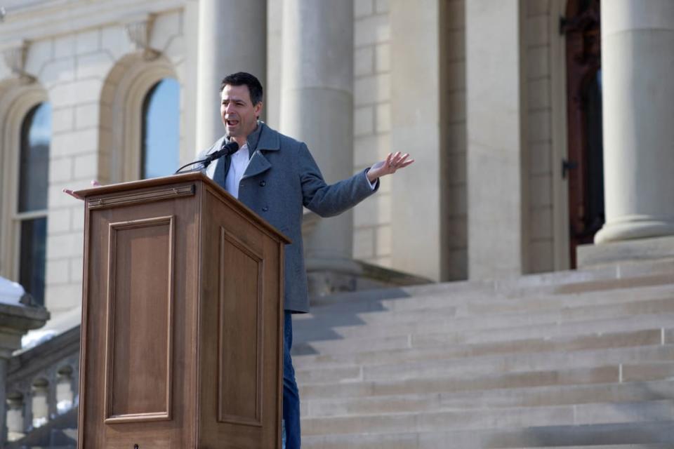 <div class="inline-image__title">USA-POLITICS/MICHIGAN</div> <div class="inline-image__caption"><p>Ryan Kelley, Michigan gubernatorial candidate, speaks to supporters of former President Donald Trump demanding a forensic audit of the 2020 presidential election in front of the Michigan State Capitol in Lansing, Michigan, U.S., February 8, 2022. </p></div> <div class="inline-image__credit">Emily Elconin/Reuters</div>