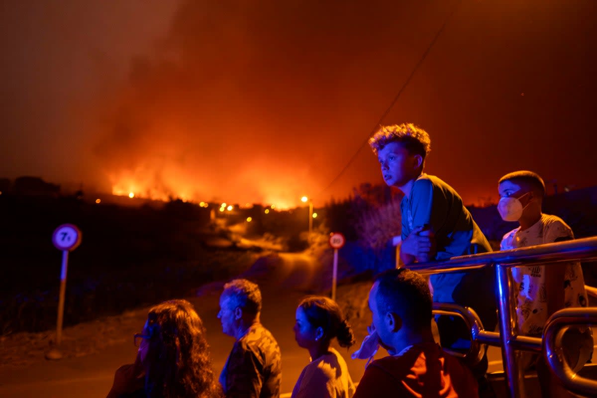 Local residents try to reach their houses in Benijos village as police block the area as fire advances in La Orotava (Copyright 2023 The Associated Press. All rights reserved.)